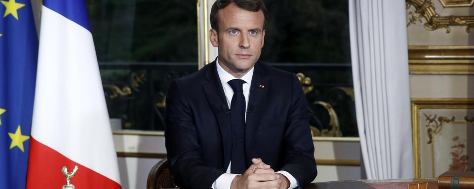 Emmanuel Macron lors de son intervention depuis l'Elysée, 16.04.2019. [AP/Keystone - Yoan Valat]