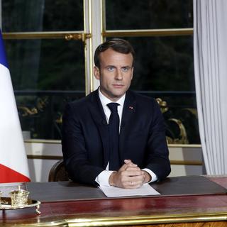 Emmanuel Macron lors de son intervention depuis l'Elysée, 16.04.2019. [AP/Keystone - Yoan Valat]