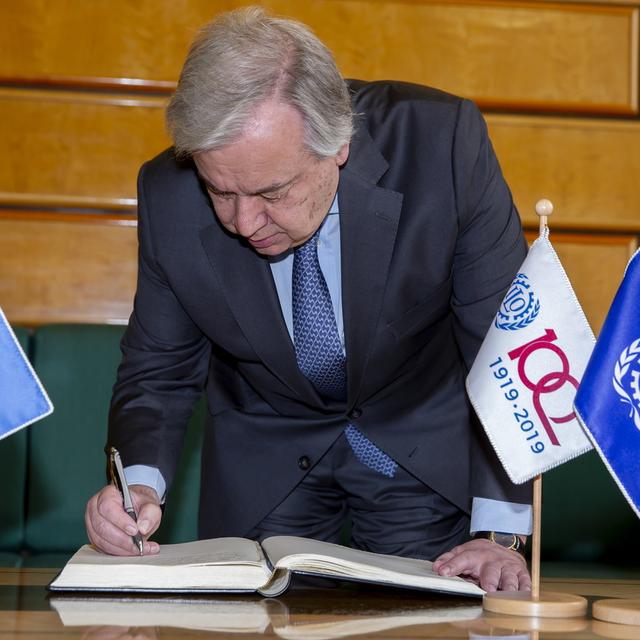 A l'OIT, Antonio Guterres appelle à mettre l'humain au centre de l'avenir du travail. [Magali Girardin]