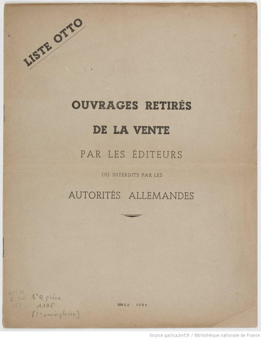 La page de garde de la liste Otto publié en septembre 1940. [Gallica.bnf.fr]