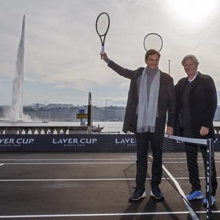 Roger Federer et Björn Borg étaient présents à Genève vendredi. [Keystone - Salvatore Di Nolfi]