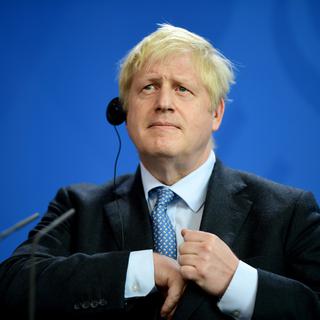 Boris Johnson pendant une conférence de presse en Allemagne, le 21 août 2019. [Keystone - Clemens Bilan]