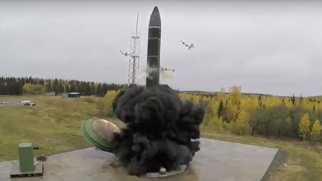 Un missile balistique intercontinental quelque part en Russie. [Keystone - Russian Defense Ministry Press Service via AP]