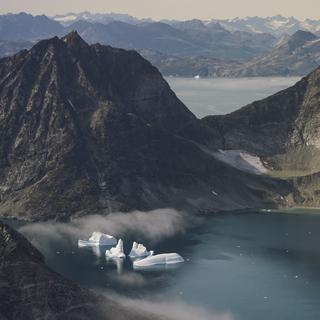 Une vue aérienne prise au Groenland le 14 août 2019. [Keystone - Mstyslav Chernov]