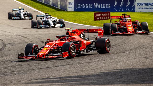 Ici devant son coéquipier Sebastian Vettel, Charles Leclerc a finalement devancé les Mercedes de Lewis Hamilton et Valtteri Bottas sur la ligne. [KEYSTONE]