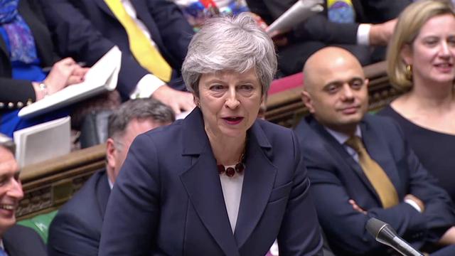 Theresa May, ici photographiée en train de répondre aux questions du Parlement britannique, le 27 mars 2019. [Reuters - Reuters TV]