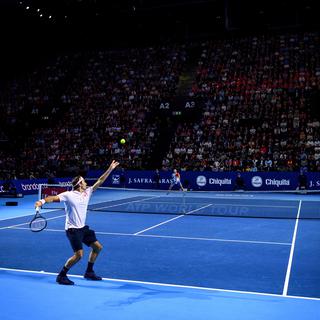 Roger Federer aux Swiss Indoors. [AFP - Fabrice Coffrini]
