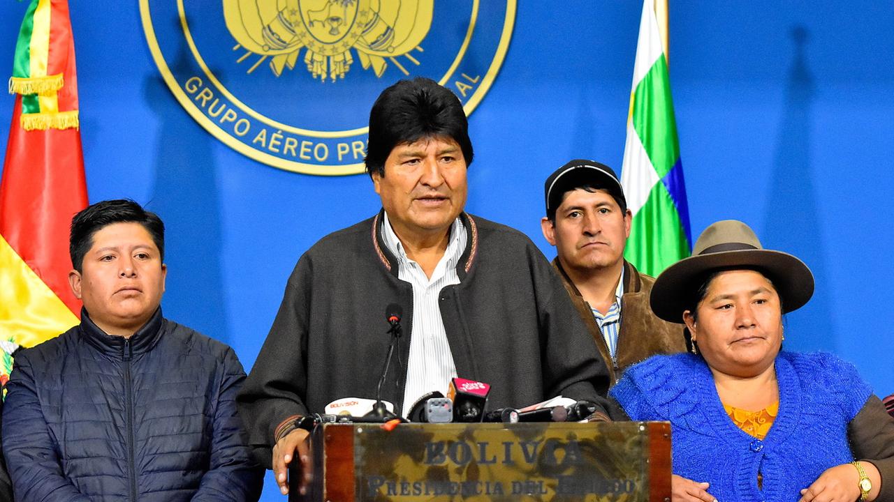 Evo Morales lors de son intervention télévisée dimanche 10.11.2019. [STR/EPA/Keystone]