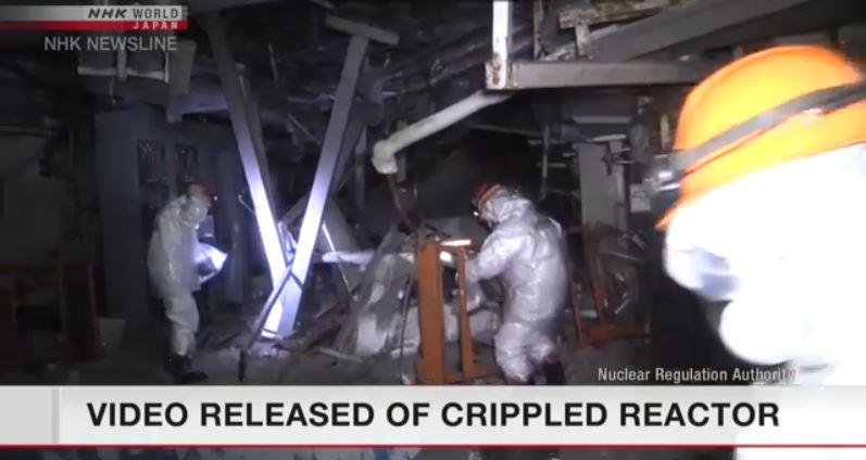 Une capture d'écran des images diffusées par l'autorité japonaise de régulation nucléaire à l'intérieur de l'Unité 3 de la centrale de Fukushima (décembre 2019). [NHK-World - Nuclear Regulation Authority Japan]
