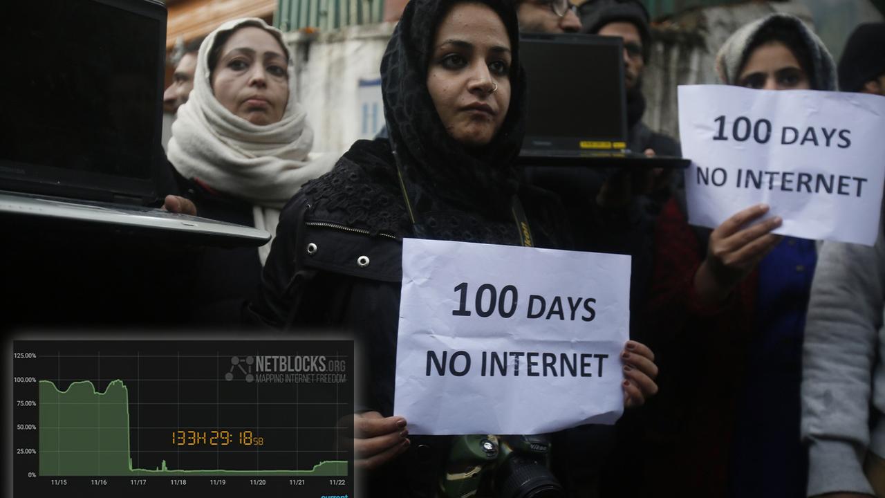L'Inde est le pays qui interrompt le plus souvent l'accès à Internet, notamment dans la région du Cachemire. [Keystone - Mukhtar Khan]