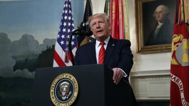 President Donald Trump speaks in the Diplomatic Room of the White House in Washington, Sunday, Oct. 27, 2019. (AP Photo/Andrew Harnik) [AP/Keystone - Andrew Harnik]