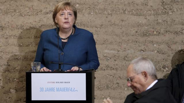 La chancelière allemande Angela Merkel lors des célébrations des 30 ans de la chute du Mur de Berlin. [Keystone/AP Photo - Michael Sohn]