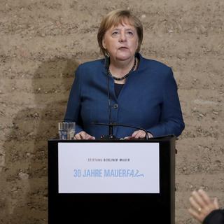 La chancelière allemande Angela Merkel lors des célébrations des 30 ans de la chute du Mur de Berlin. [Keystone/AP Photo - Michael Sohn]