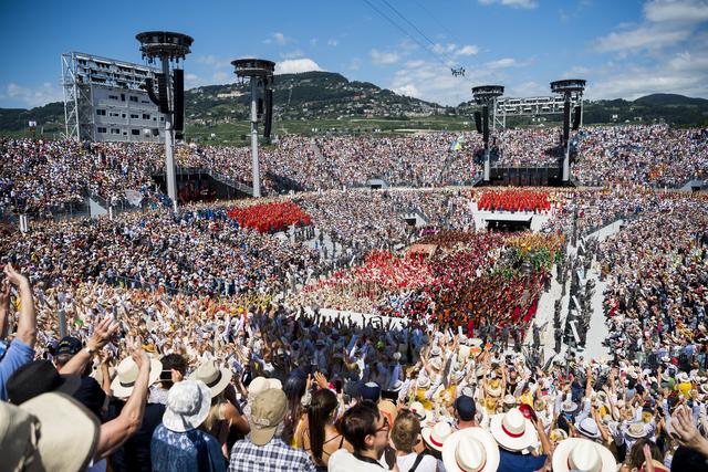 La Fête des vignerons 2019 a accueilli 355'000 spectateurs. [Keystone - Jean-Christophe Bott]