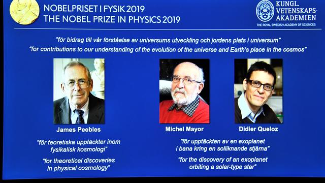 Le prix Nobel de Physique 2019 récompense Michel Mayor, Didier Queloz et James Peebles. [www.nobelprize.org via reuters - TT News Agency]