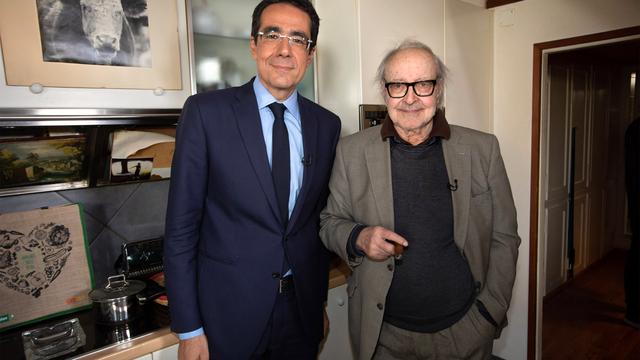 Darius Rochebin et Jean-Luc Godard. [RTS - Philippe Christin]