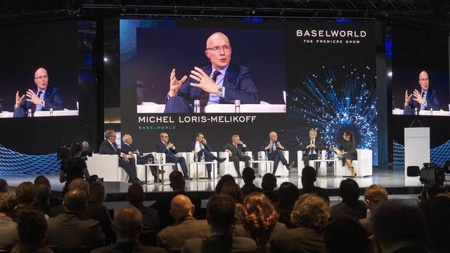 Michel Loris-Melikoff, patron de Baselworld, pendant la conférence de presse d'ouverture de la foire [Keystone - Georgios Kefalas]