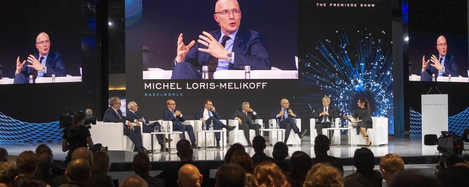 Michel Loris-Melikoff, patron de Baselworld, pendant la conférence de presse d'ouverture de la foire [Keystone - Georgios Kefalas]