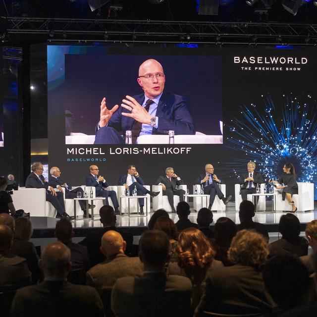 Michel Loris-Melikoff, patron de Baselworld, pendant la conférence de presse d'ouverture de la foire [Keystone - Georgios Kefalas]