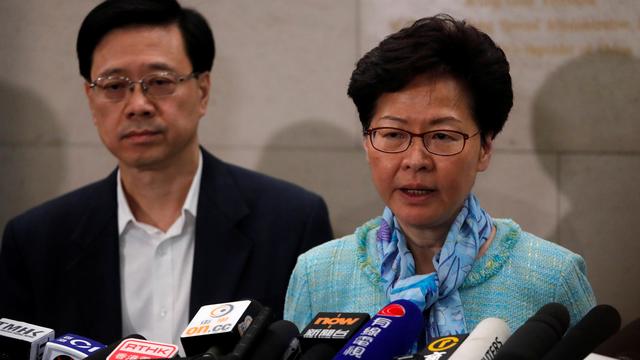 La dirigeante de Honk Kong Carrie Lam lors de sa conférence de presse le 2 juillet. [Reuters - Tyrone Siu]