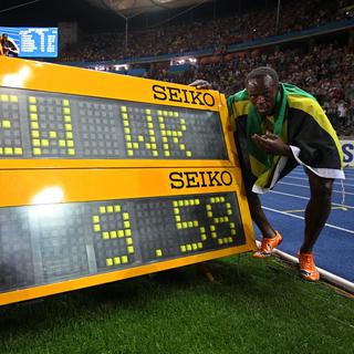 Le sprinter jamaïcain lors de son record du monde du 100 mètres en finale des championnats du monde de Berlin en 2009.
KAY NIETFELD/dpa Picture-Alliance
AFP [KAY NIETFELD/dpa Picture-Alliance]