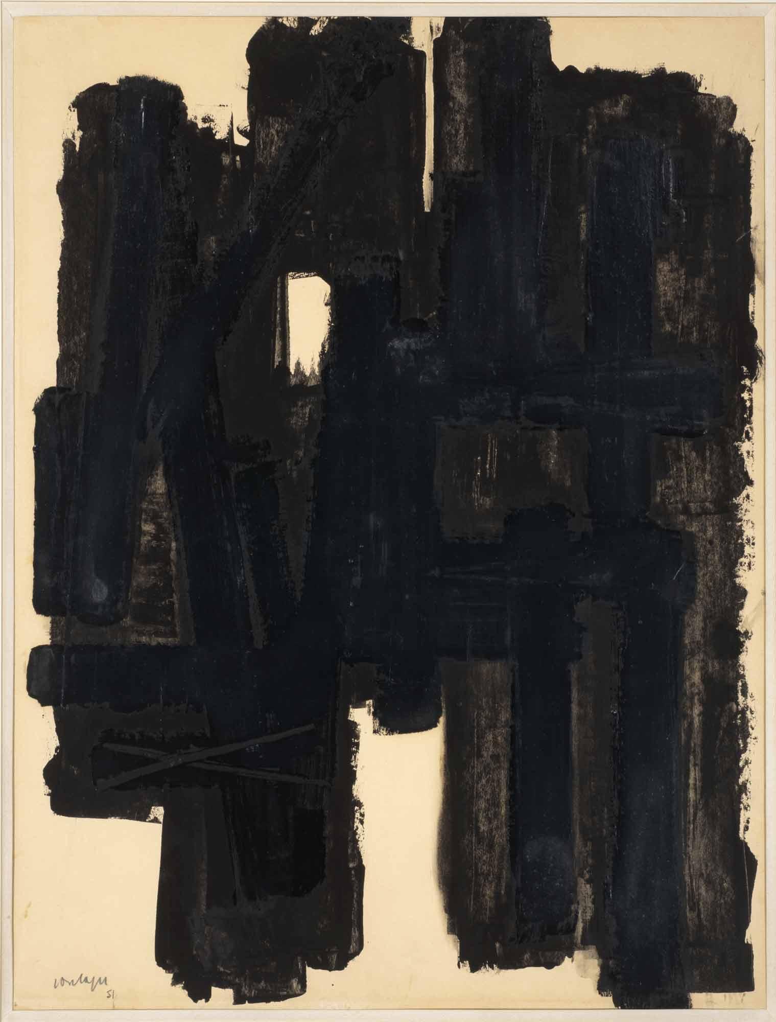 Pierre Soulages, Sans titre, 1951, gouache sur papier, 65 x 50 cm, Collection du peintre Zao Wou-Ki / Donation Françoise Marquet-Zao, Musée de l'Hospice Saint-Roch, Issoudun. [DR - Antoine Mercier]