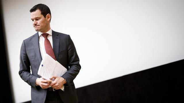 Le conseiller d'Etat genevois Pierre Maudet lors de l'assemblée générale du PLR genevois, le 15 janvier 2019. [Keystone - Valentin Flauraud]