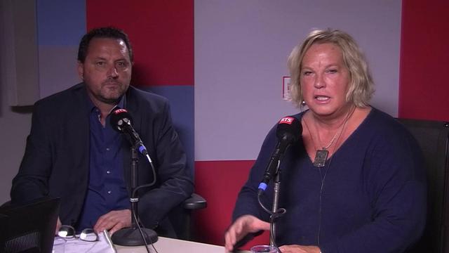 Jean Marie Bornet, du Rassemblement Citoyen Valais, et Anne Sauron Sornette, géophysicienne à l’EPFZ, spécialiste des tremblements de terre. [RTS]