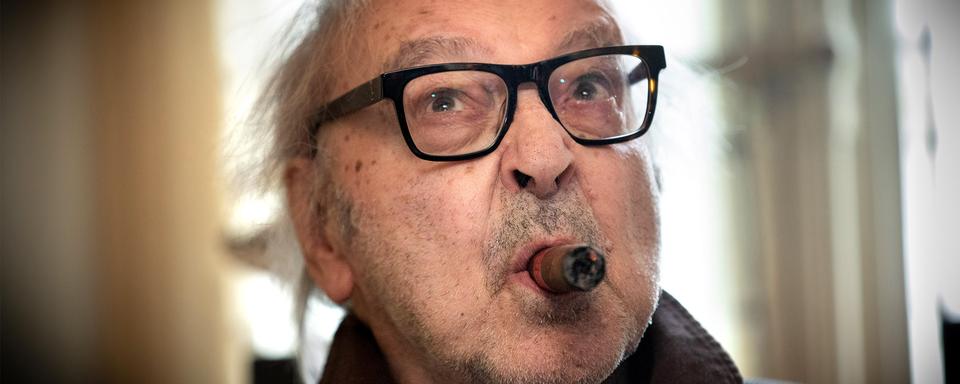 Jean-Luc Godard chez lui à Rolle (VD) le 5 avril 2019. [RTS - Philippe Christin]