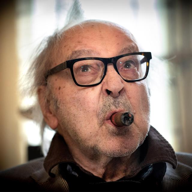 Jean-Luc Godard chez lui à Rolle (VD) le 5 avril 2019. [RTS - Philippe Christin]