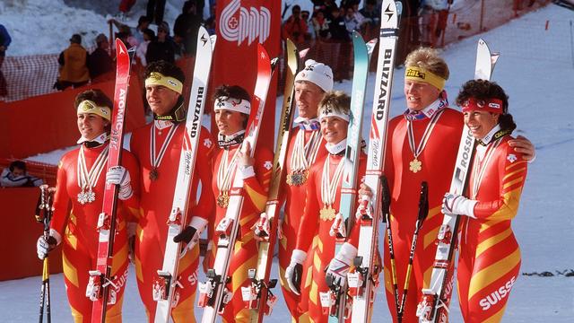 L'équipe de Suisse de ski alpin à Crans-Montana en 1987. [Keystone - Thomas Studhalter]