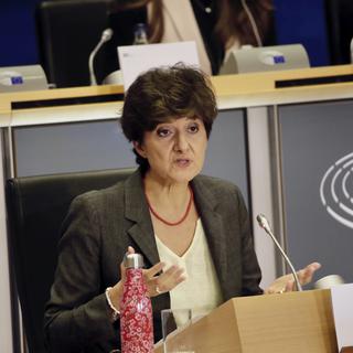 Sylvie Goulard répond aux questions pendant une audience au Parlement européen à Bruxelles. [AP Photo - Olivier Matthys]