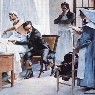 Laënnec à l'hôpital Necker ausculte un phtisique devant ses élèves (1816).
Théobald Chartran
DP