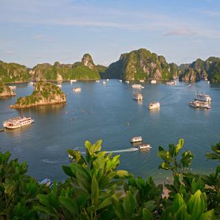 Classée au patrimoine mondiale de l'Unesco, la Baie dʹHalong au Vietnam accueille chaque jour en moyenne 5'500 touristes à bord de 450 bateaux de croisières. [Depositphotos]
