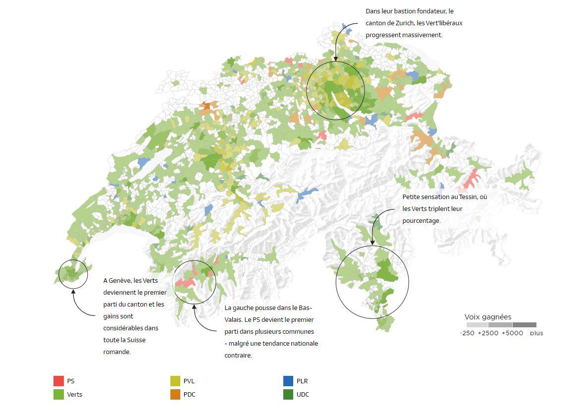 Comment a-t-on voté près de chez vous? Où la vague verte a-t-elle été la plus forte? Tous les résultats des élections fédérales dans le détail. [RTS]