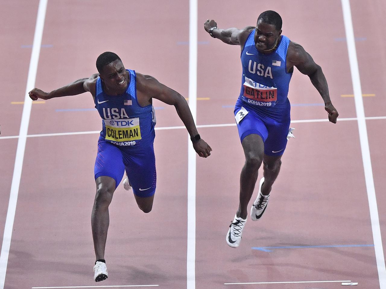 Coleman a devancé de 12 centièmes Gatlin. [KEYSTONE - Martin Meissner]