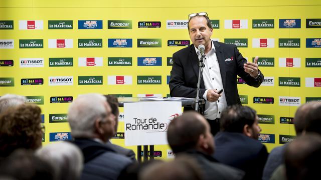 Richard Chassot, directeur du Tour de Romandie, le 17.04.2019 à Morat. [Keystone - Jean-Christophe Bott]