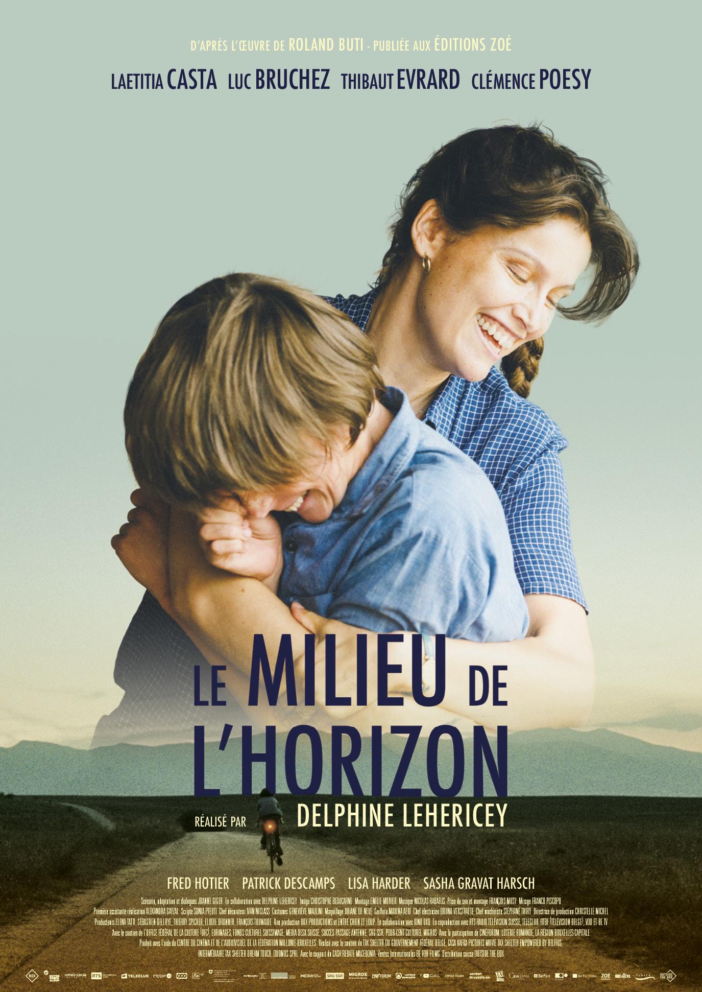 L'affiche du Milieu de l'horizon, un film de Delphine Lehericey, avec Laetita Casta. [RTS / RTBF / Teleclub / VOO & BeTv - Box Productions / Entre Chien et Loup]