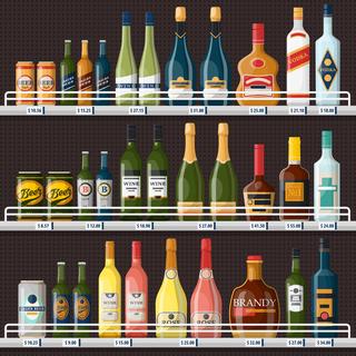 Des bouteilles d'alcool dans un rayon de supermarché. [Fotolia - Elegant Solution]