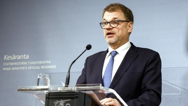 Le Premier ministre finlandais Juha Sipilä devant la presse à Helsinki, vendredi 08.03.2018. [AP/Keystone - Seppo Samuli/Lehtikuva]