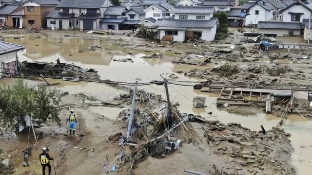 Scène de dévastation à Nagano après le passage du typhon Hagibis sur le Japon. [Keystone - Kyodo News via AP]