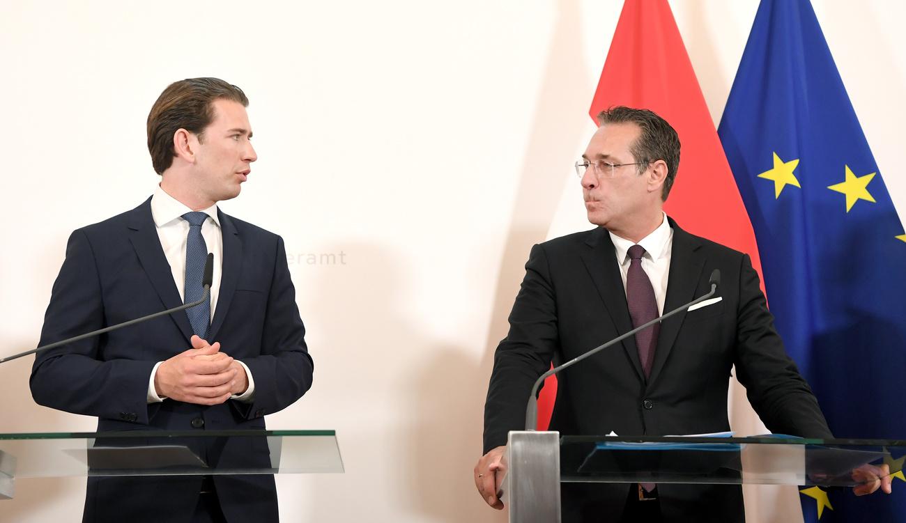Le chancelier autrichien Sebastian Kurz et le vice-chancelier Heinz Christian Strache en avril dernier à Vienne. [Keystone - APA/Roland Schlager]