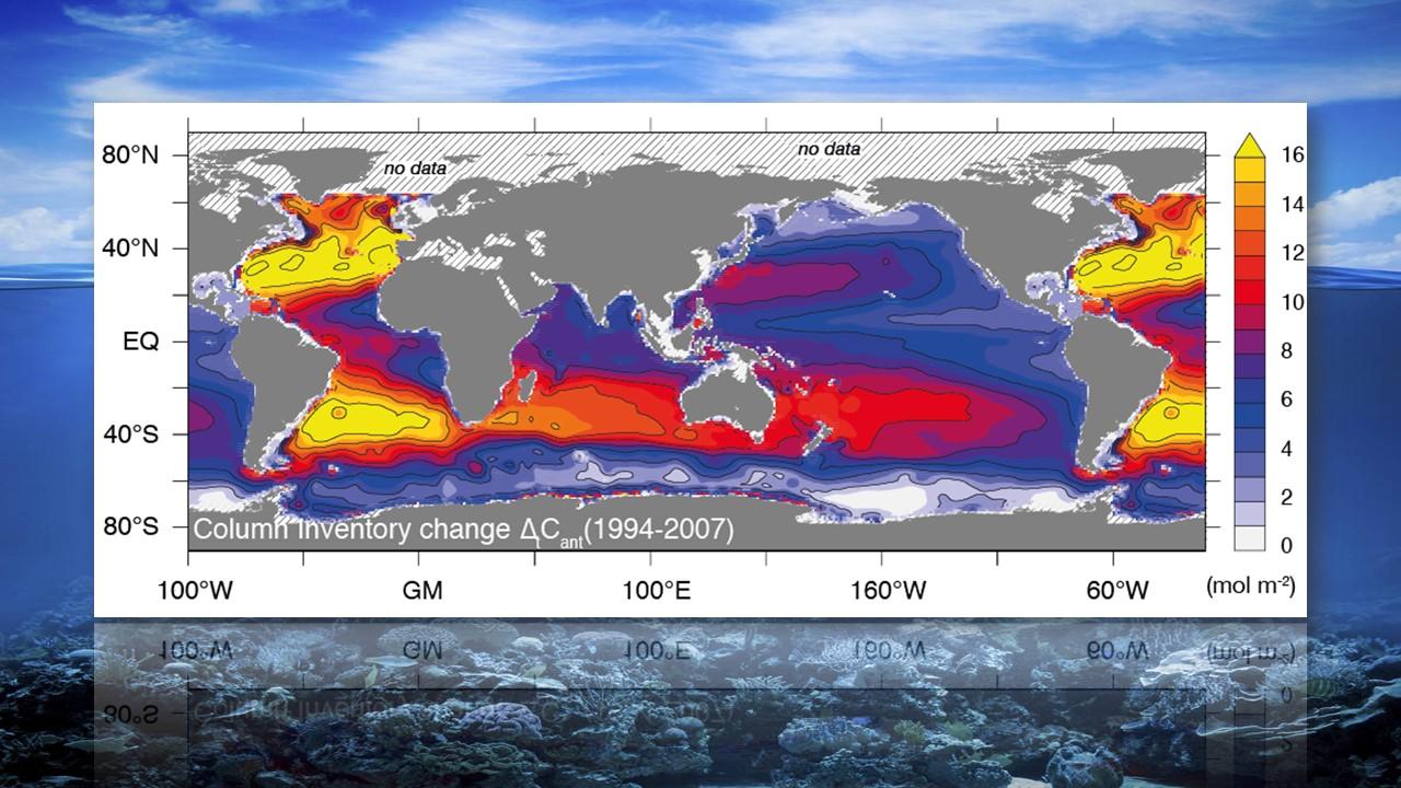 Augmentation des quantités de Co2 aborbés par les océans entre 1994 et 2007 [N. Gruber/ ETHZ]