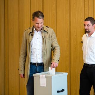 Le candidat tête de liste AfD en Thuringe, Björn Höcke. [Keystone - Jens Schlueter]