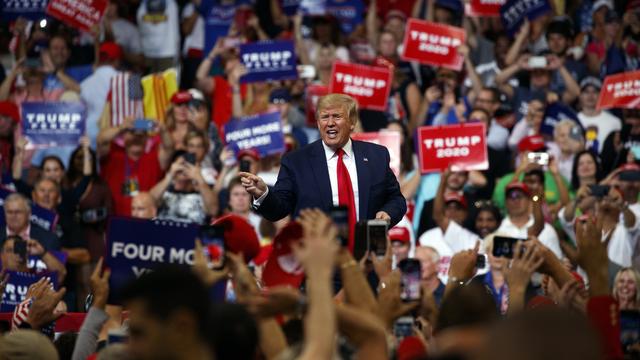 Donald Trump à la fin de son discours à Orlando, ce 18 juin 2019. [AP Photo - Evan Vucci]