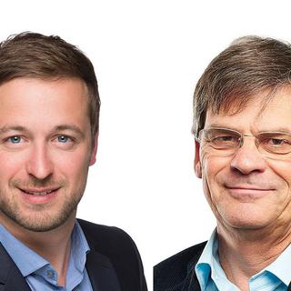 Le président du PS fribourgeois Benoît Piller, et le député PLR Romain Collaud.