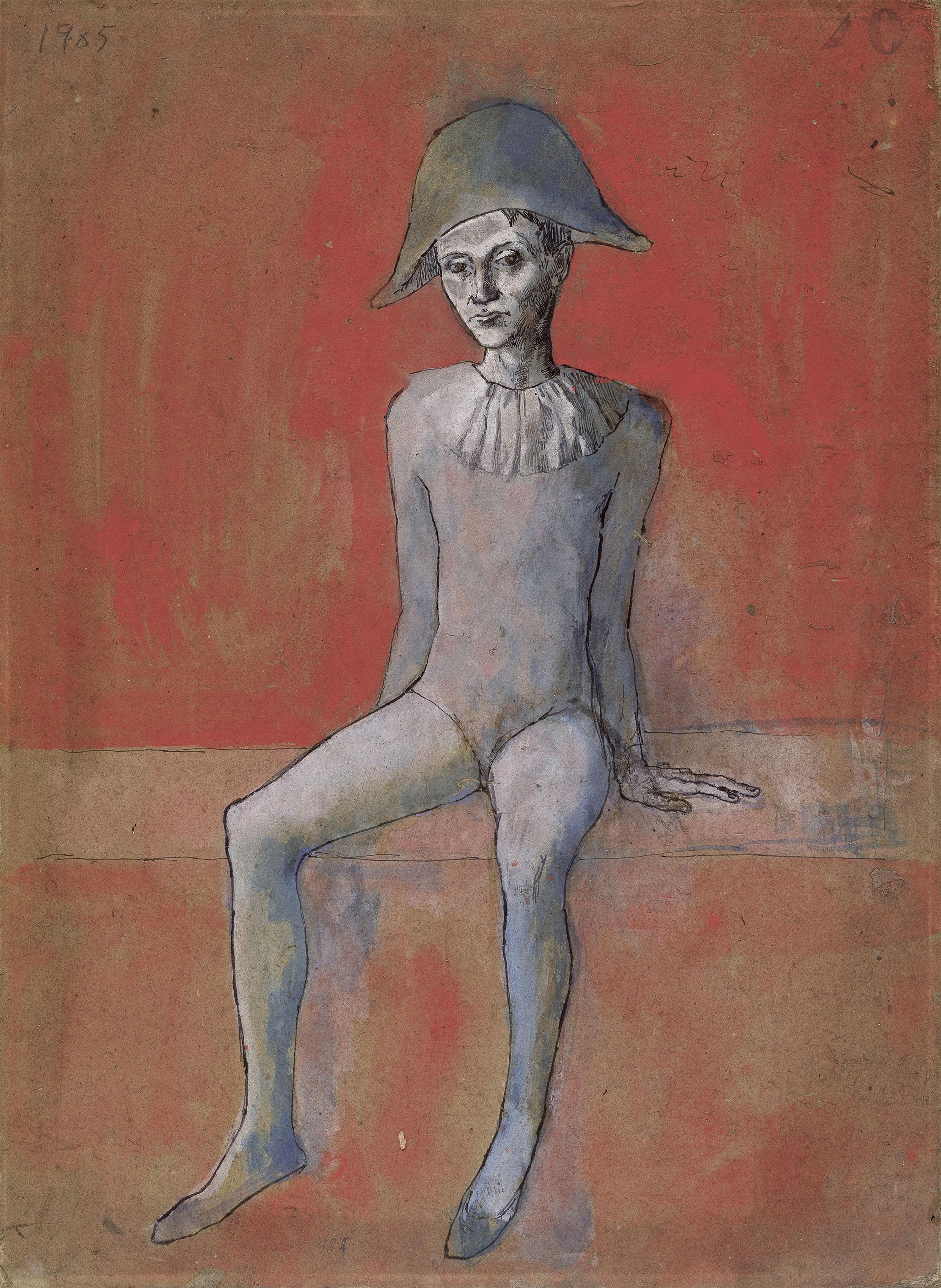 Pablo Picasso, Arlequin assis sur fond rouge, 1905 [© Succession Picasso / 2018 ProLitteris, Zurich 2018  bpk / Nationalgalerie, SMB, Museum Berggruen / Jens Ziehe - Jens Ziehe]