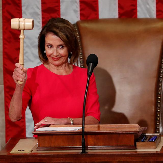 La démocrate Nancy Pelosi au perchoir de "speaker" du Congrès, après son élection le 3 janvier 2019. [Reuters - Kevin Lamarque]