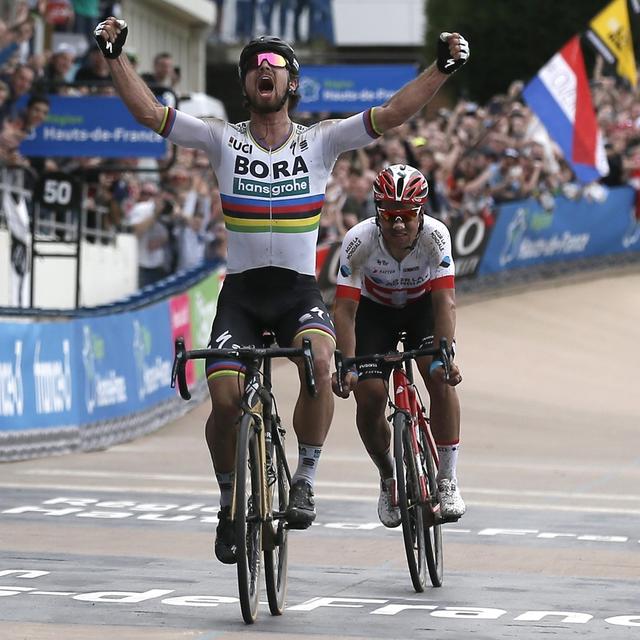 Peter Sagan avait remporté Paris-Roubaix en 2018 devant le Suisse Silvan Dillier. [EPA/Keystone - Etienne Laurent]
