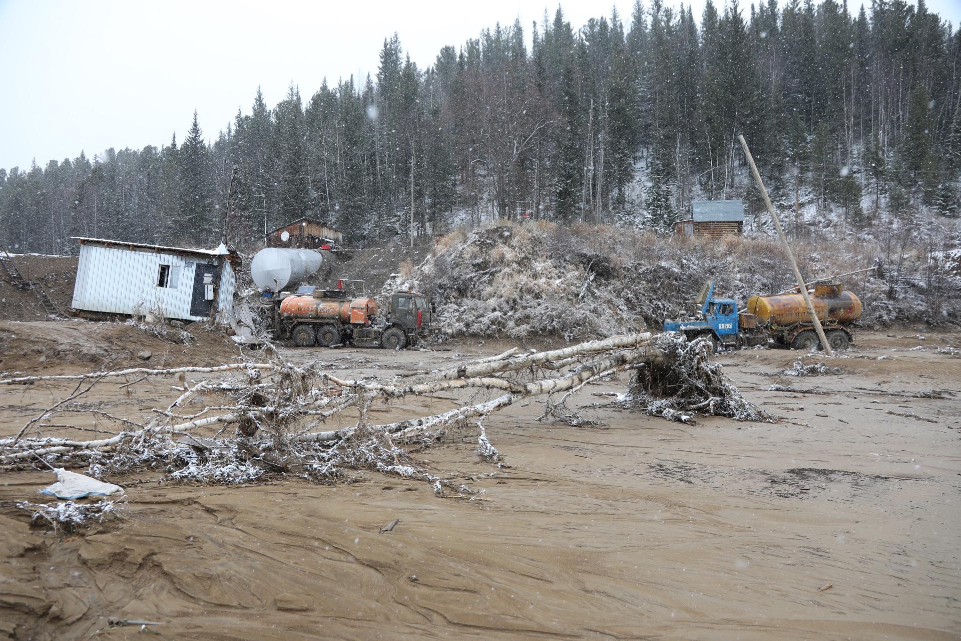 Une partie du campement inondé par la rupture du barrage près du village de Shchetinkino, en Sibérie. [afp/sputnik - Press-service of Russian Emergency Situations Ministry]